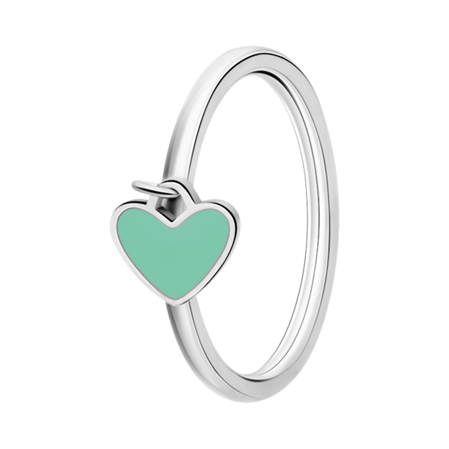 Stainless steel ring met hart emaille mint