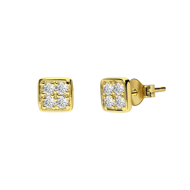 Zilveren goldplated oorbellen met zirkonia 6mm