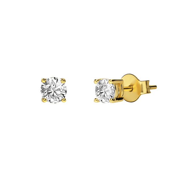 Zilveren goldplated oorbellen rond 4mm zirkonia
