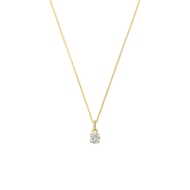 Zilveren goldplated ketting met hanger rond zirkonia