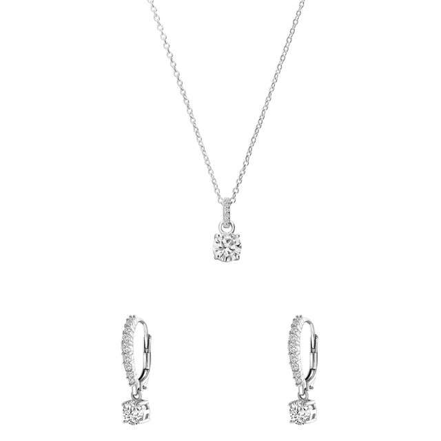 Zilveren sieradenset met oorbellen en ketting rond zirkonia