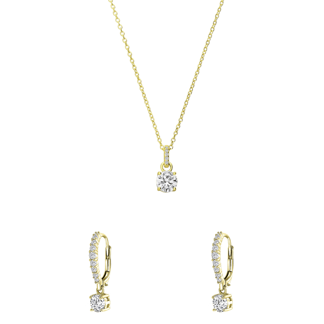 Zilveren goldplated sieradenset ketting en oorringen hart zirkonia