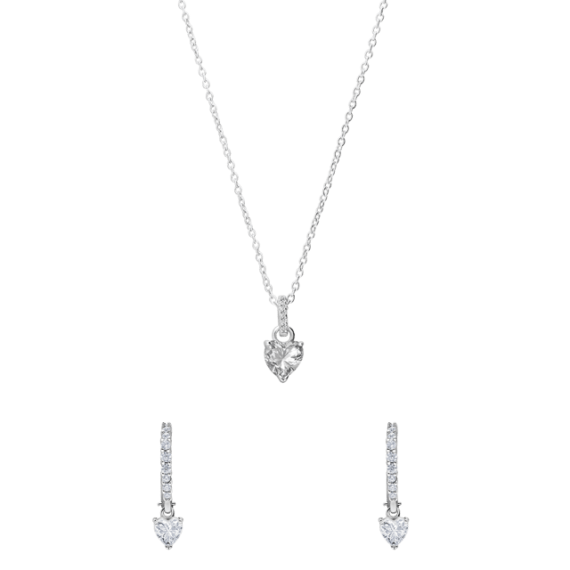 Zilveren sieradenset ketting en oorringen hart zirkonia