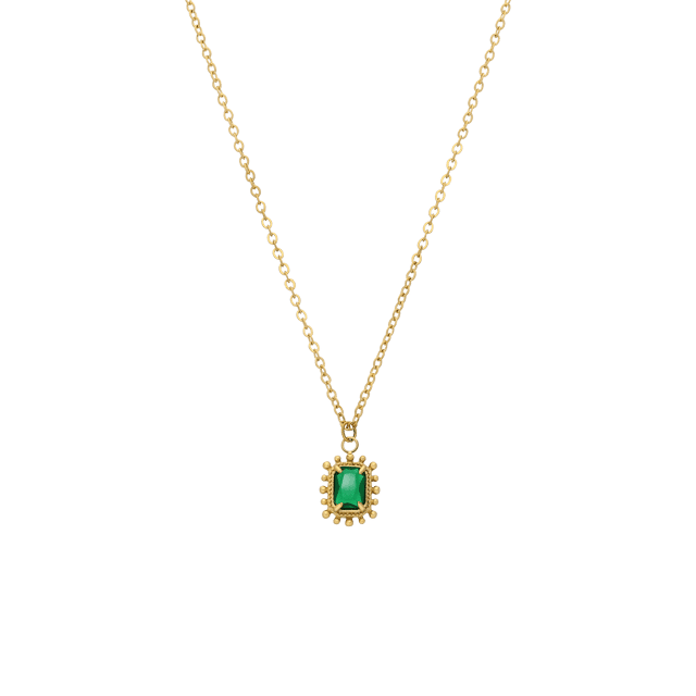 Stainless steel goldplated ketting vintage vierkant groen voor dames