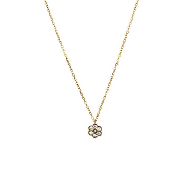 Stainless steel goldplated ketting vintage bloem wit voor dames