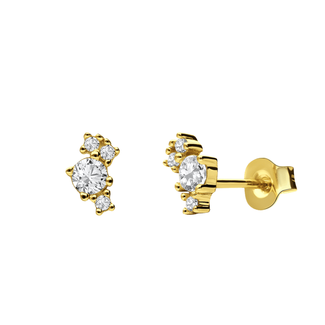 Zilveren goldplated oorknoppen asymetrisch met zirkonia voor dames