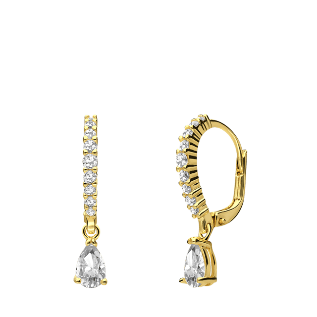 Zilveren goldplated oorringen druppel zirkonia voor dames