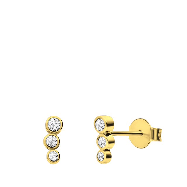 Zilveren goldplated oorknoppen met drie zirkonia's voor dames