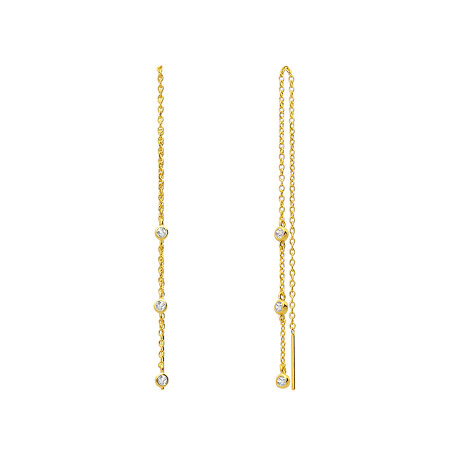 Zilveren goldplated doortrek oorbellen zirkonia