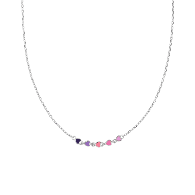 Zilveren ketting gekleurde emaille hartjes