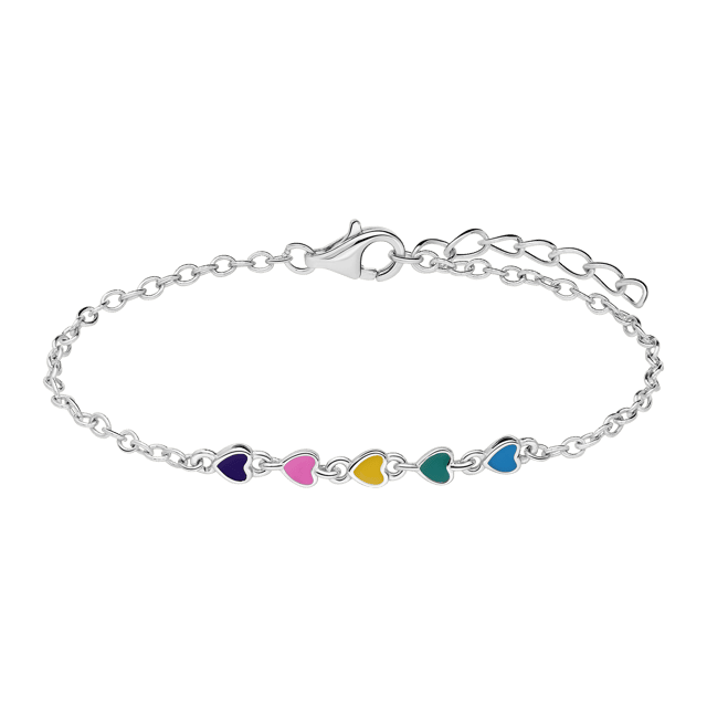Zilveren armband gekleurde emaille hartjes