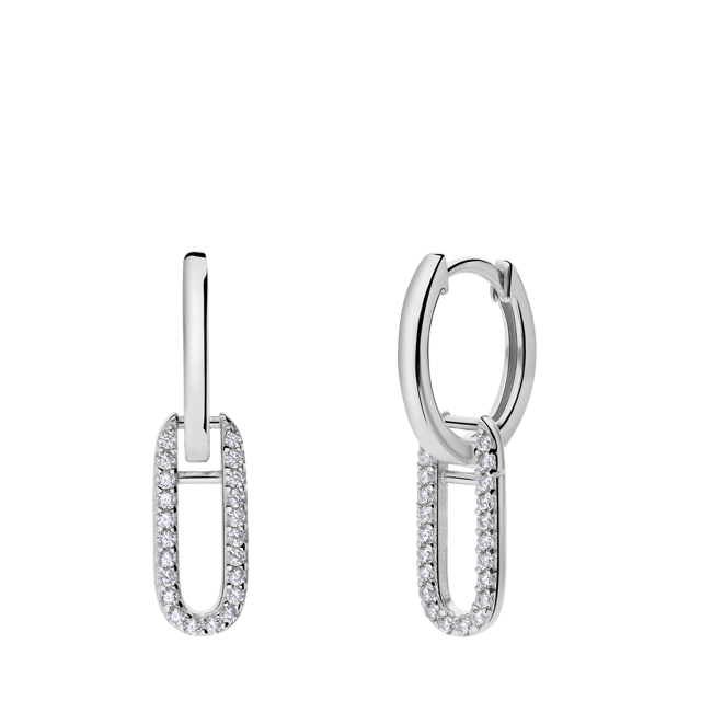 Zilveren oorringen met hanger ovaal zirkonia voor dames