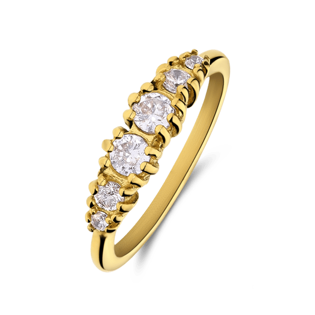 Stainless steel goldplated vintage ring met witte zirkonia