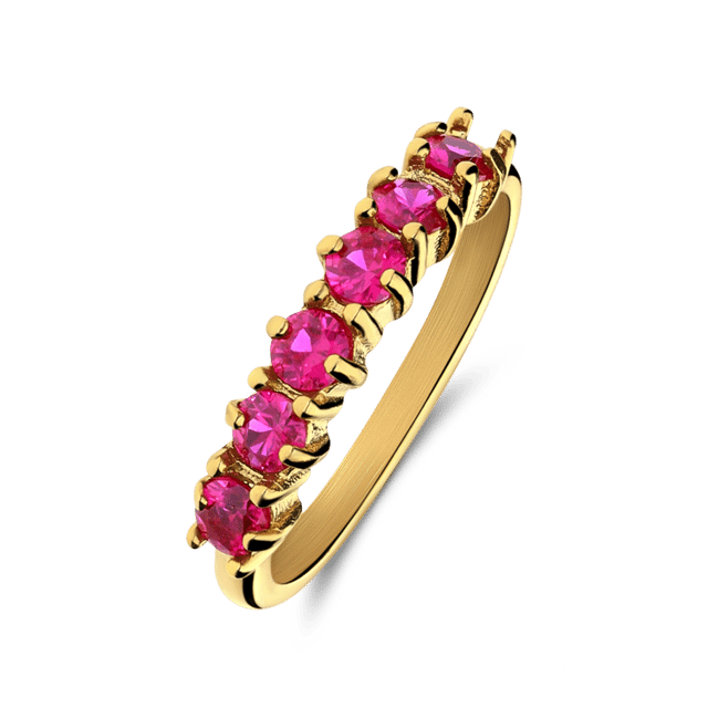 Stainless steel goldplated vintage ring fuchsia zirkonia