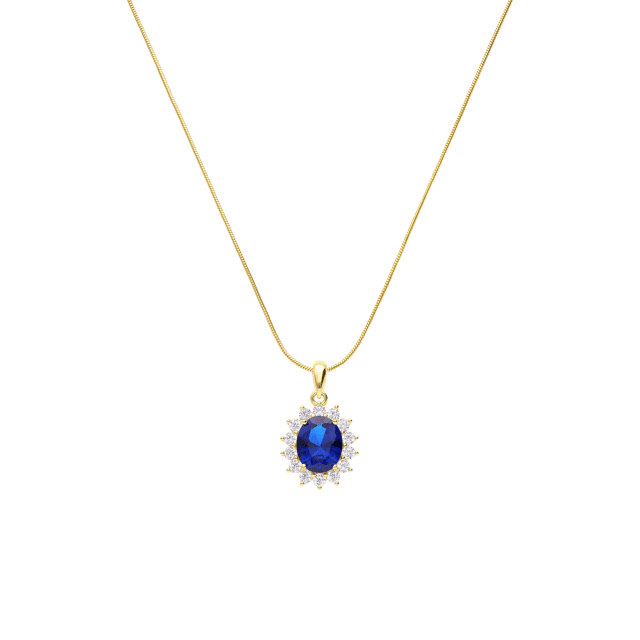 Zilveren goldplated ketting met hanger entourage blauw/wit