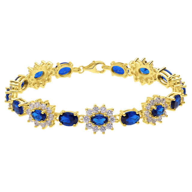 Zilveren goldplated armband met zirkonia blauw/wit