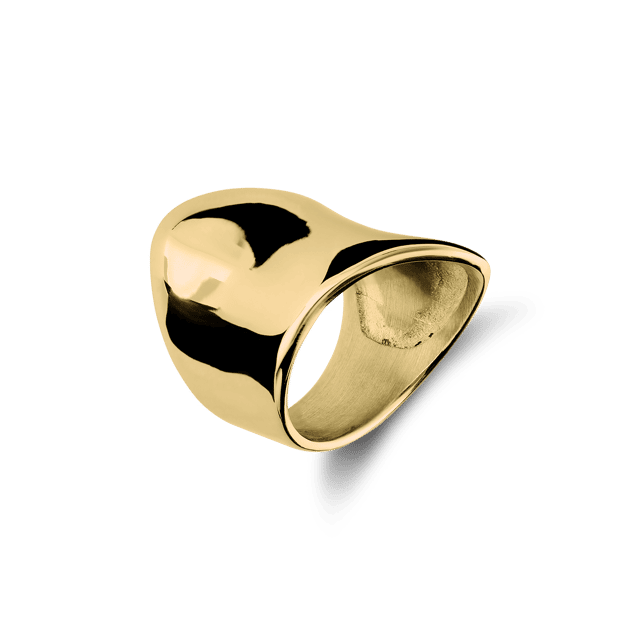 Stainless steel goldplated ring asymmetrisch