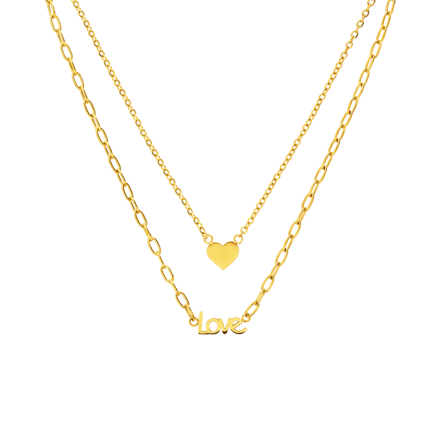 Myla stainless steel goldplated ketting met een hartje en love voor dames