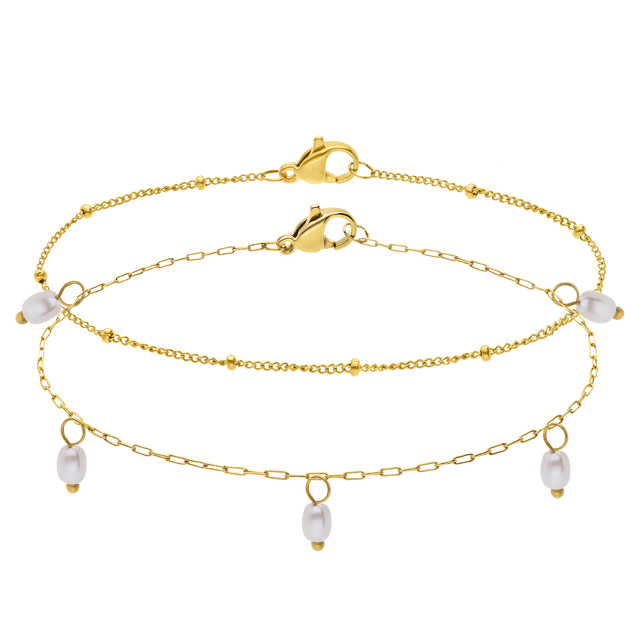 Stainless steel goldplated armbandenset met parel