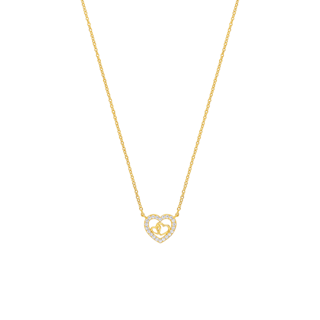 Zilveren goldplated ketting hart zirkonia