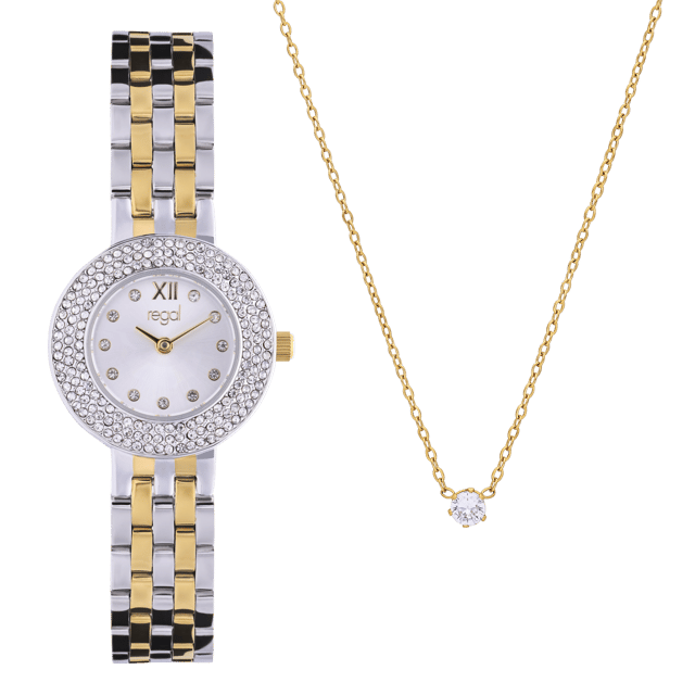 Regal cadeauset horloge met gratis collier bicolor