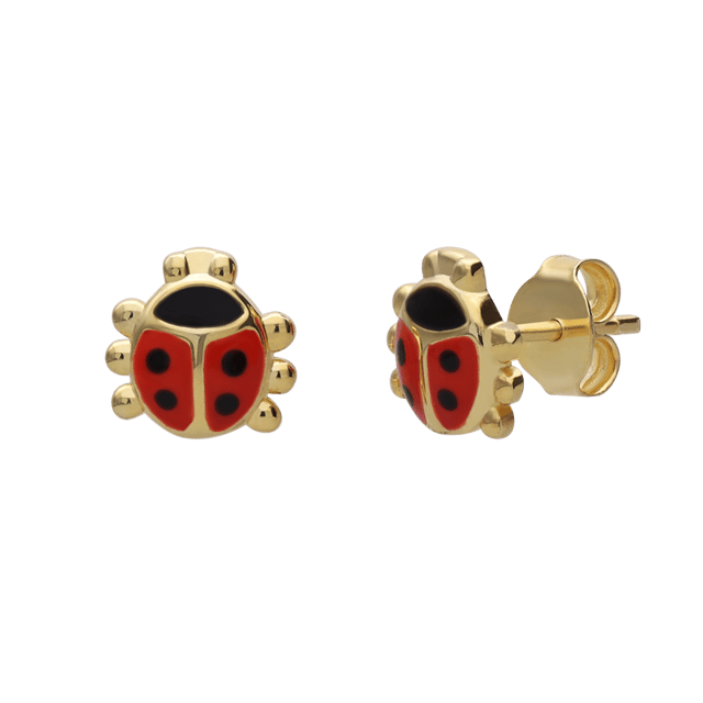 Zilveren goldplated kinderoorbellen rood lieveheersbeestje
