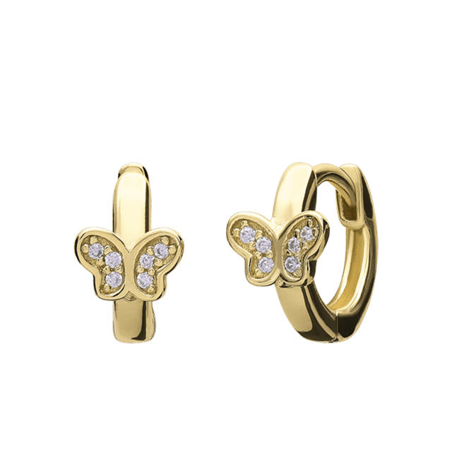 Zilveren goldplated kinderoorringen vlinder zirkonia