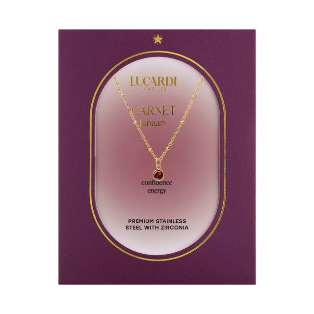 Stainless steel goldplated ketting met geboortesteen hanger Januari