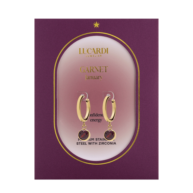 Stainless steel goldplated oorbellen geboortesteen januari