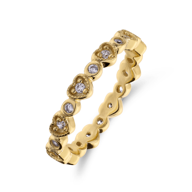 Zilveren goldplated ring hartjes zirkonia