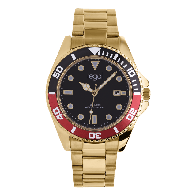 Regal heren horloge goudkleurig met zwarte wijzerplaat