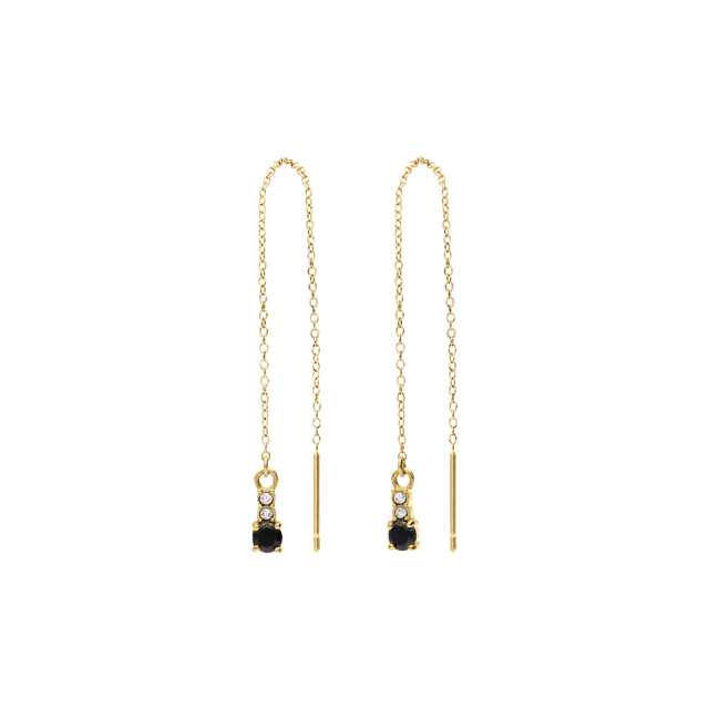 Stainless steel goldplated vintage oorbellen met zwart zirkonia
