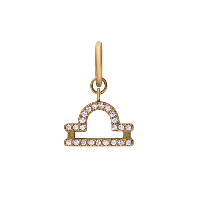 Stainless steel goldplated sterrenbeeldhanger Weegschaal met zirkonia voor dames