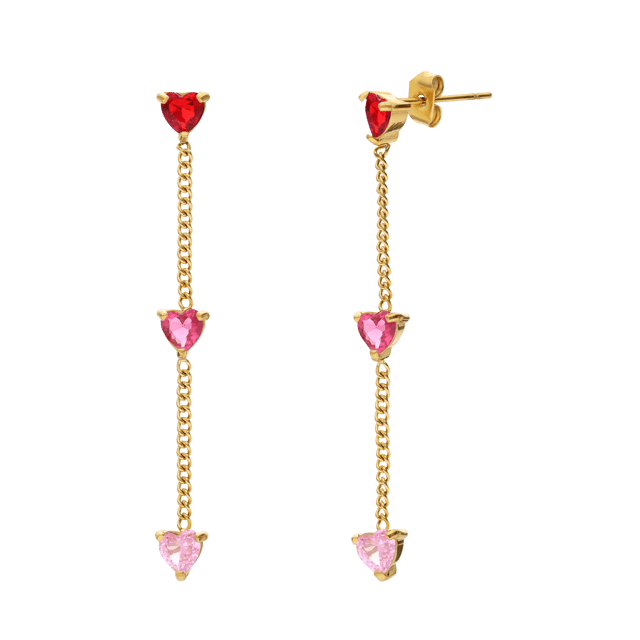 Stainless steel goldplated oorhangers met rood zirkonia hart