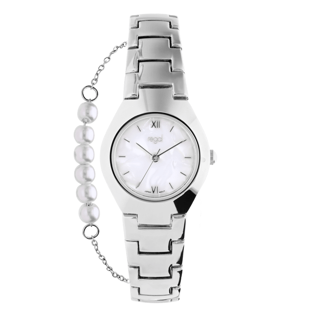 Regal damesset Horloge en armband zilverkleurig
