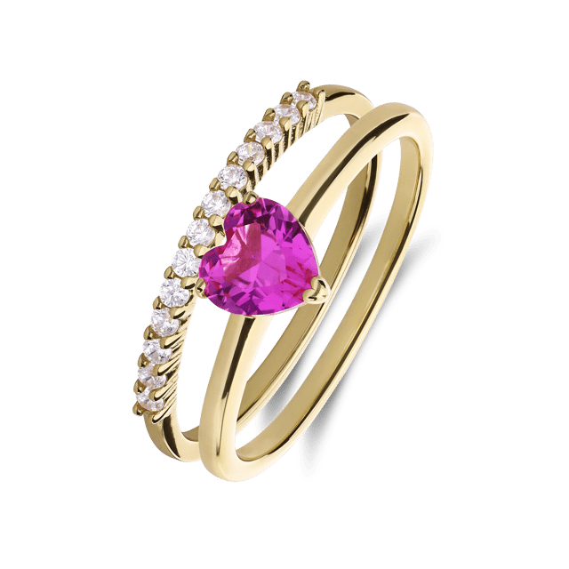 Zilveren goldplated ring hart met zirkonia voor dames