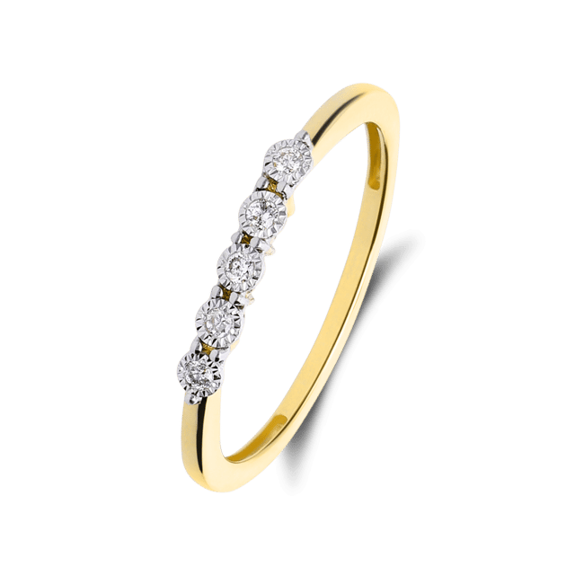 14 karaat geelgouden ring met 5 diamanten 0,05 ct voor dames