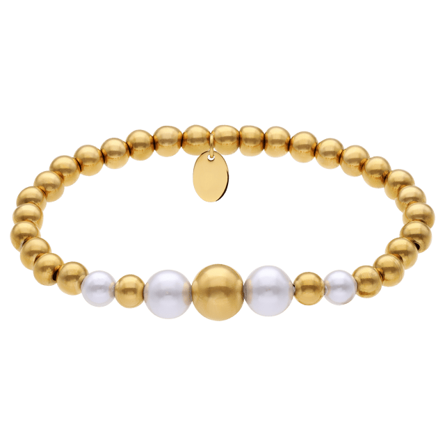 Stainless steel goldplated kralenarmband met parel voor dames