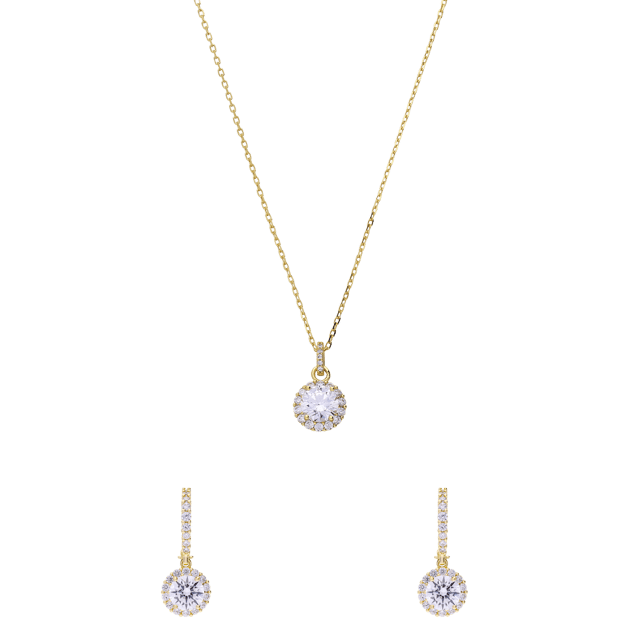 Zilveren sieradenset goldplated ketting met hanger met zirkonia voor dames