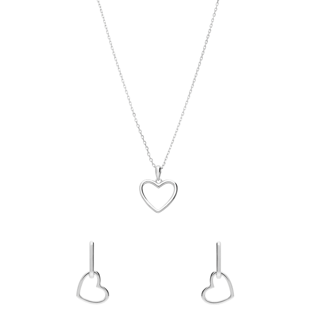 Zilveren ketting met hanger en oorbellen