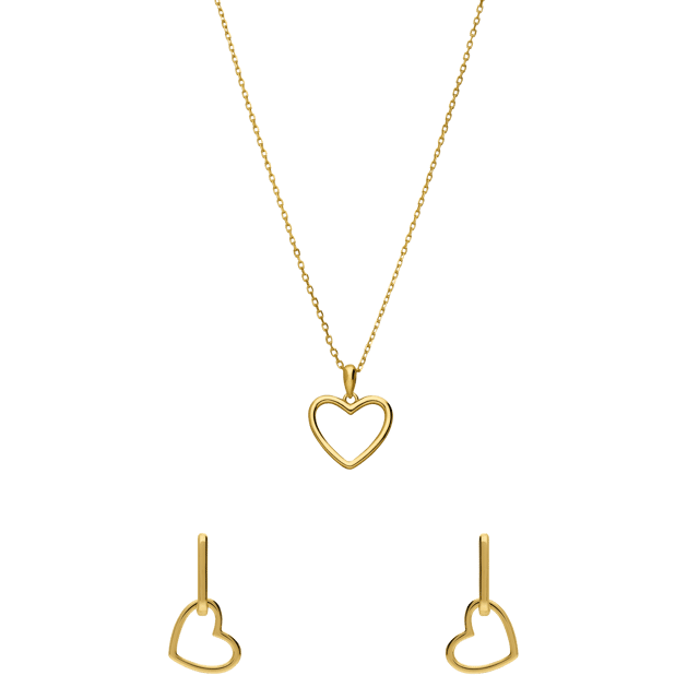 Zilveren goldplated ketting met hanger en oorbellen