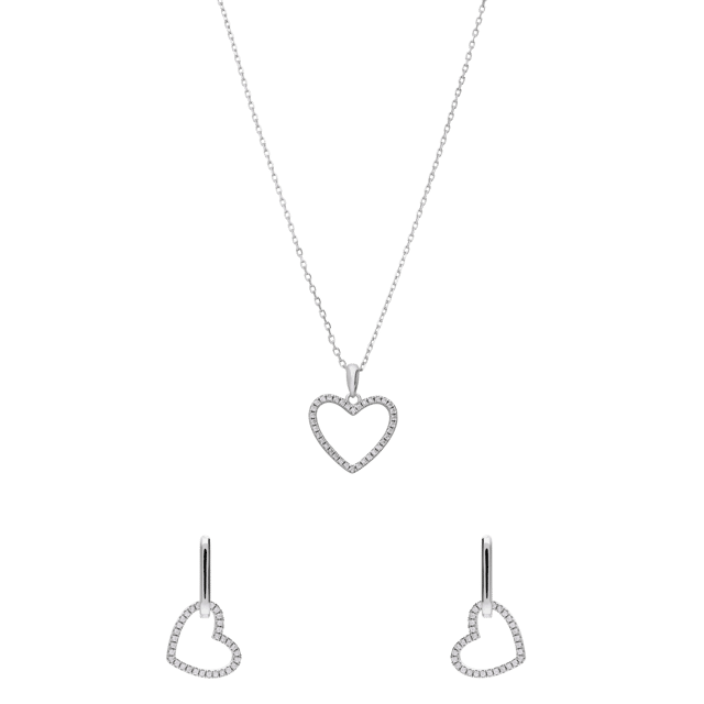 Zilveren ketting met hanger en oorbellen met zirkonia