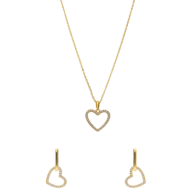 Zilveren goldplated ketting met oorbellen en zirkonia