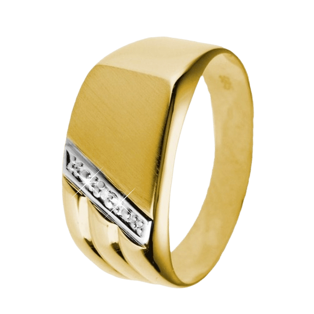 14 karaat geelgouden zegelring met diamant 0.01ct