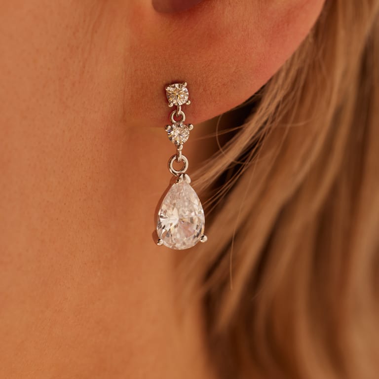 Ohrringe, Silber 925, mit Zirkonia-Charms in Tropfenform