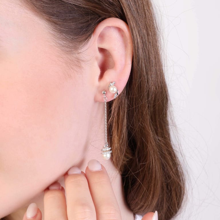 Ohrringe, 925 Silber, mit Süßwasserperle und Zirkonia