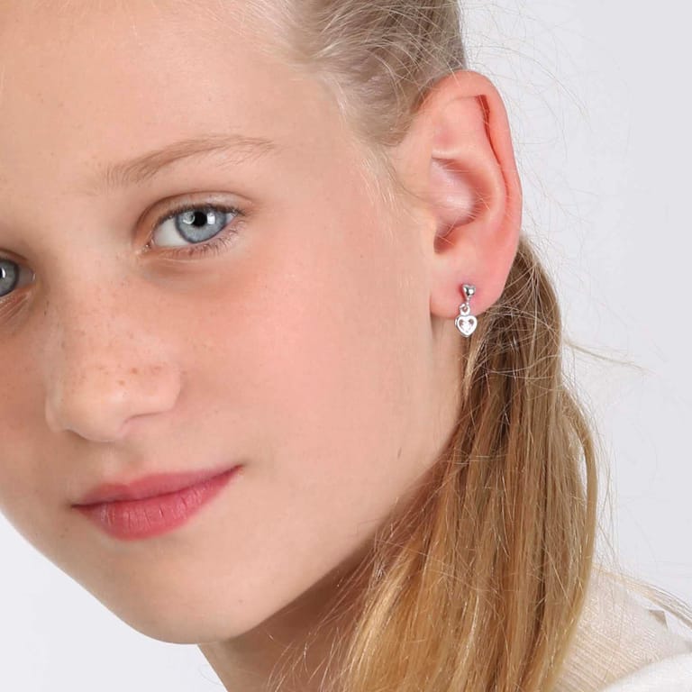 Kinderohrringe aus 925 Silber, Herz mit Zirkonia