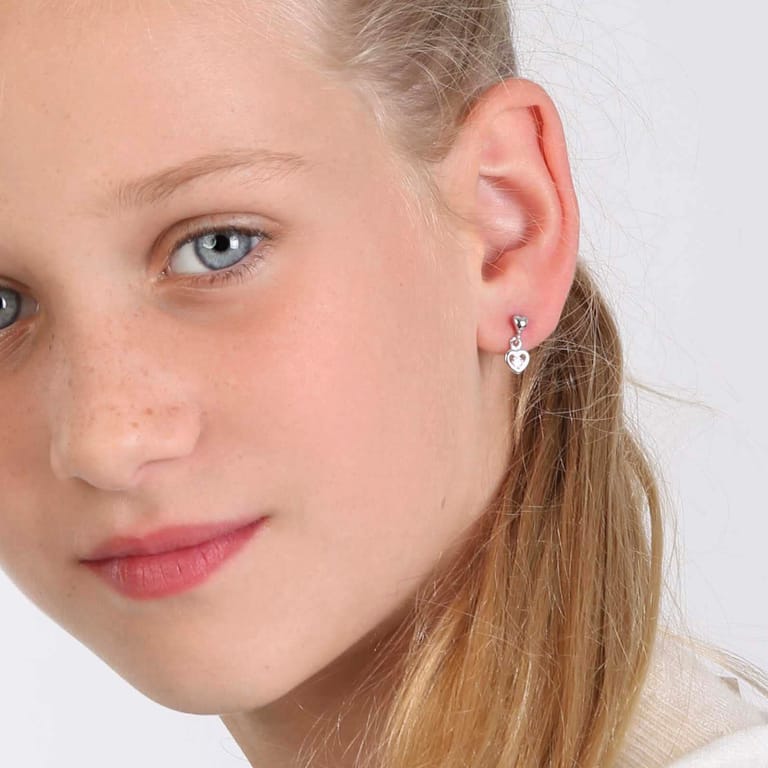 Kinderohrringe aus 925 Silber, Herz mit Zirkonia