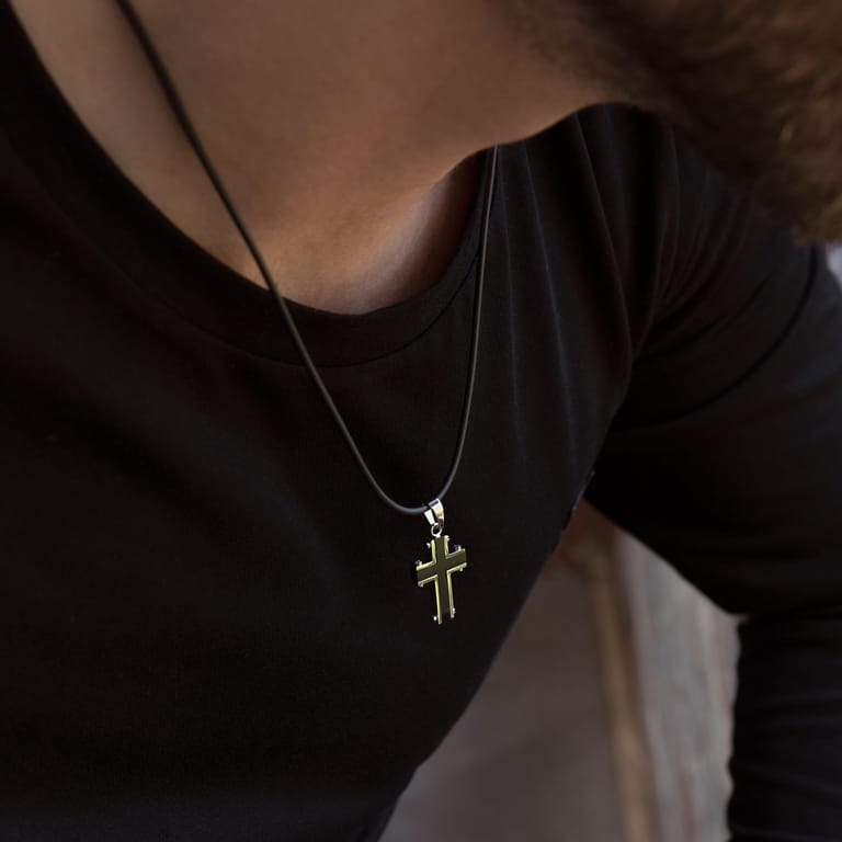 Gerecycled stainless steel herenketting silliconen met hanger kruis