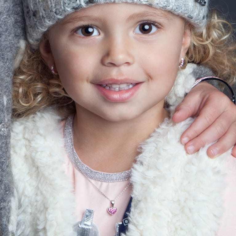 Kinderkette, 925 Silber, Herz, Kristall in Rosa